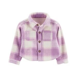 Carter's NWT Shacket Toddler 2T White Purple Plaid Fleece Lined Cozy Baby Girl